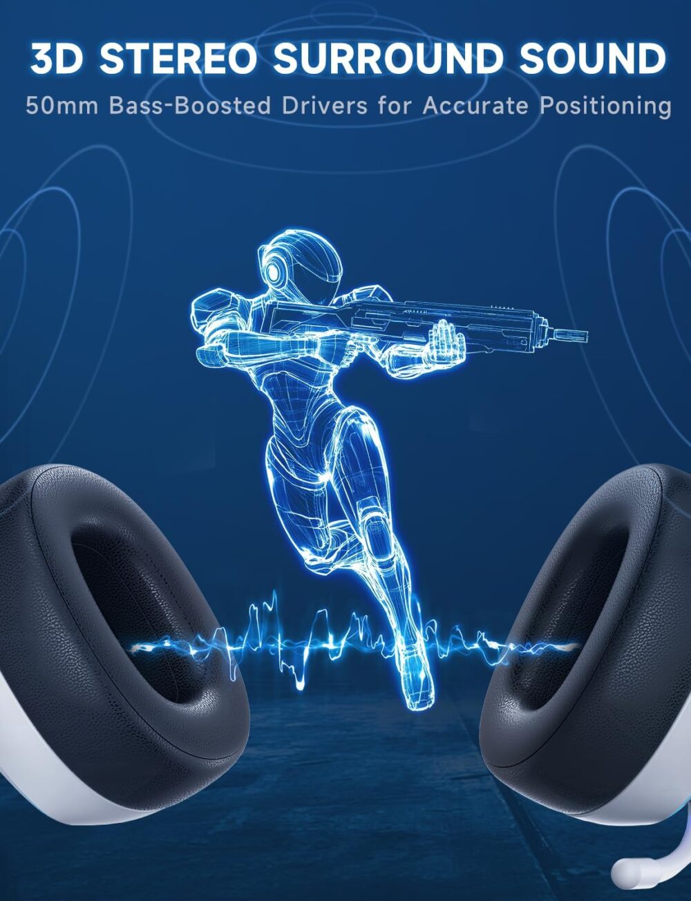 2.4GHz Wireless Gaming Headsets for PS5, PS4, PC, Switch - Bluetooth 5.3 Gaming Headphones with Noise Canceling Mic, 7.1 Surround Sound, 70H Battery, Gaming Lighting - White - Image 6