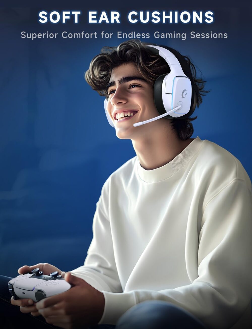 2.4GHz Wireless Gaming Headsets for PS5, PS4, PC, Switch - Bluetooth 5.3 Gaming Headphones with Noise Canceling Mic, 7.1 Surround Sound, 70H Battery, Gaming Lighting - White - Image 9