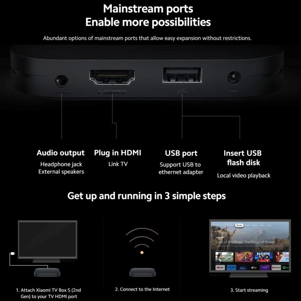 Xiaomi TV Box S (2nd Gen) 4K Ultra HD Streaming Media Player, Google TV Box with 2GB RAM 8GB ROM, 2.4G/5G Dual WiFi, Bluetooth 5.2 & Dolby Audio and DTS-HD, Dolby Vision, HDR10+ - Image 9
