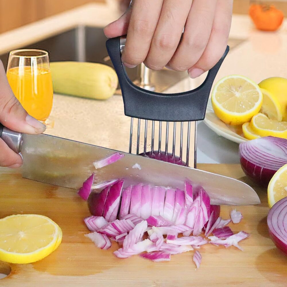 JAYVAR Onion Holder for Slicing, Vegetable Cutter for Potato, Tomato, Avocados, Eggs, Food Slicer Assistant Tool for Fruit, Lemon and Meat - Image 4