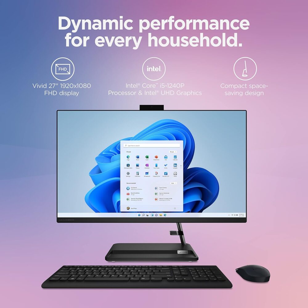 Lenovo IdeaCentre AIO 3i - 2022 - All-in-One Desktop - 27" FHD Touch Display - 5MP Camera - Windows 11 Home - 8GB Memory - 512GB Storage - Intel Core i5-1240P - Black - Mouse & Keyboard Included - Image 3