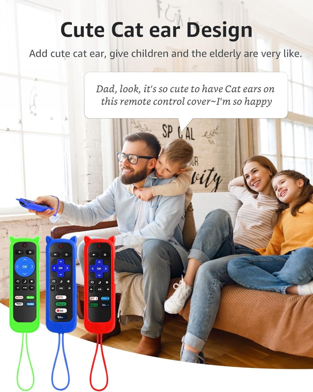 3Pcs Cover for Roku Remote with Cat Ears Design, Silicone Skin Case Compatible with Hisense/TCL Roku TV, Steaming Stick/Express, Universal Replacement Controller. Glow in The Dark Green/Blue/Red - Image 7