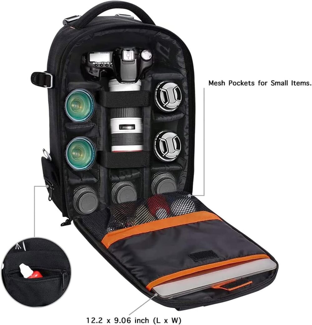 MOSISO Camera Backpack,DSLR/SLR/Mirrorless Photography Backpack Buffer Padded Shockproof Camera Bag with Customized Modular Inserts&Tripod Holder Compatible with Canon,Nikon,Sony etc, Black - Image 3