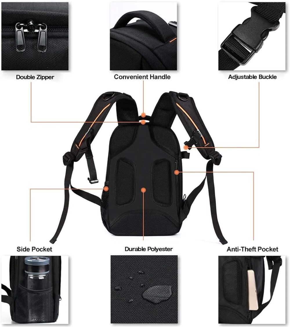 MOSISO Camera Backpack,DSLR/SLR/Mirrorless Photography Backpack Buffer Padded Shockproof Camera Bag with Customized Modular Inserts&Tripod Holder Compatible with Canon,Nikon,Sony etc, Black - Image 6