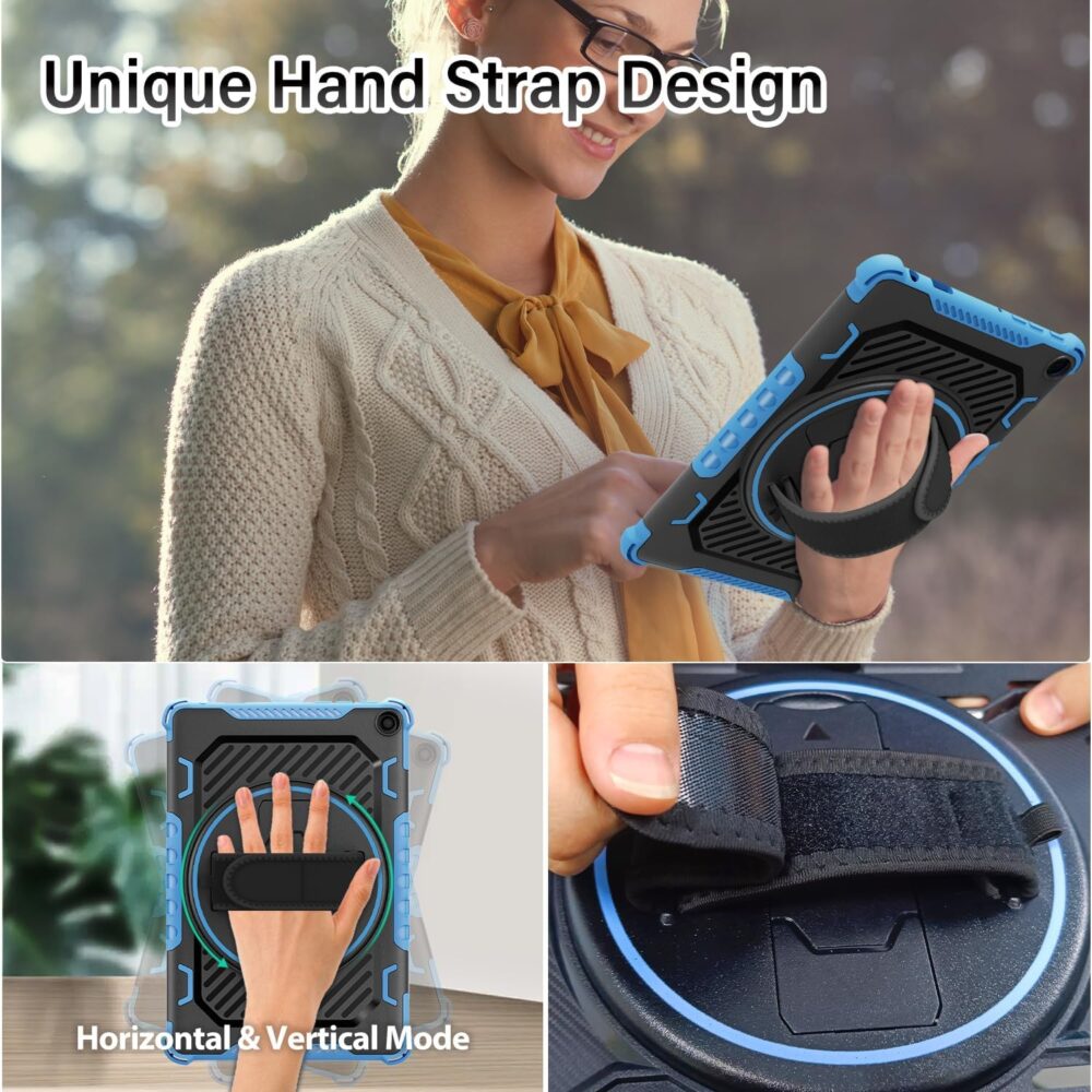 for 2023 Release Fire HD 10 Tablet Case 13th Generation with 360 Rotating Kickstand Hand Strap(No Screen Protector, for Kids)Dual Layer Impact Resistance Rugged Case,for 10in Sony Nokia iPhone - Image 4