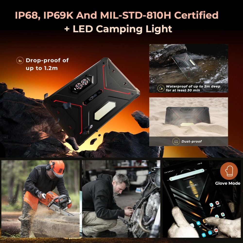 HOTWAV R9 Pro 2025 Upgrade Rugged Tablet 11 inch Android 14, 2K 20080mAh 20GB+256GB (2TB SD), 64MP+16MP Octa-Core IP68IP69K Waterproof Tablet,4G Dual SIM 5G WiFi/Face ID/GPS/OTG - Image 4