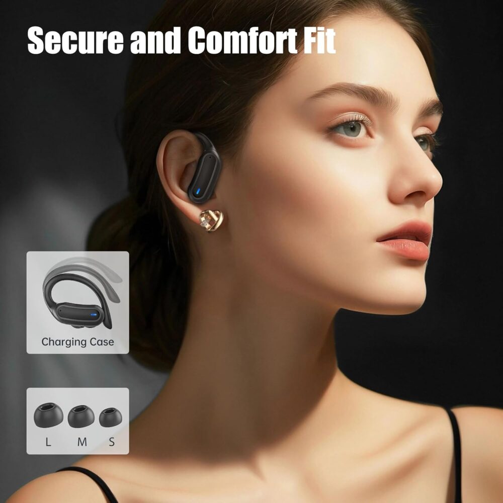 Wireless Earbuds, Bluetooth 5.4 Headphones, True Wireless Stereo Earphones with IPX7 Waterproof, Noise Cancelling Mic, Fast Charging and Comfort Fit Ear Buds for Sports/Workouts - Black - Image 5
