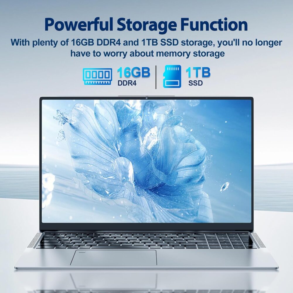 2025 Latest 16.1 inch Laptop Computer Windows 11, 16GB RAM 1T SSD, Intel 12th Gen N95 Processor(up to 3.4GHz), FHD 1080P Display Laptop with 8000mAh Battery, 2.4G+5G WiFi, BT5.0, HDMI & USB3.2 - Image 4