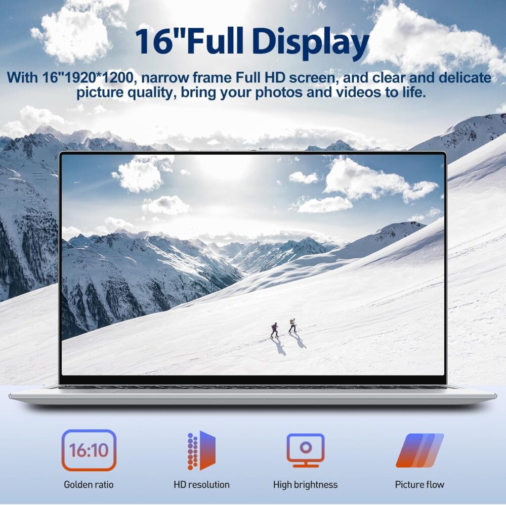 2025 Latest 16.1 inch Laptop Computer Windows 11, 16GB RAM 1T SSD, Intel 12th Gen N95 Processor(up to 3.4GHz), FHD 1080P Display Laptop with 8000mAh Battery, 2.4G+5G WiFi, BT5.0, HDMI & USB3.2 - Image 5