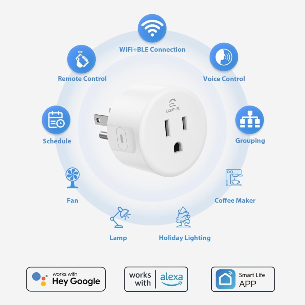 EIGHTREE Smart Plug, Smart Home WiFi Outlet Works with Alexa & Google Home, Smart Socket with Remote Control & Timer Function, 2.4GHz WiFi Only, 4 Packs - Image 3
