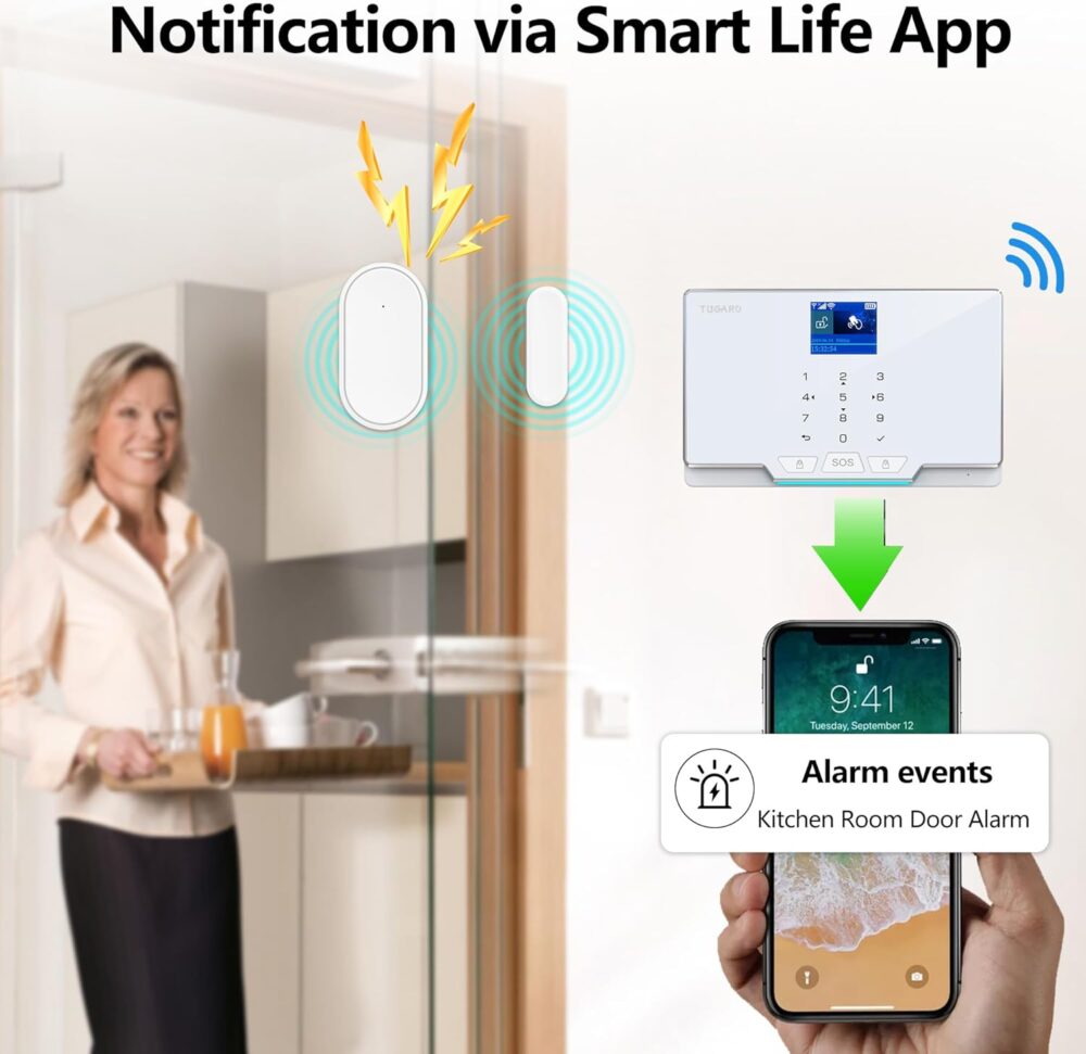 Home Alarm System,12 Pieces Smart Home Alarm Security System DIY No Monthly Fee,Phone Alert,Alarm Siren,Door/Window Sensors,Remotes,Compatible with Alexa and Google, for House Apartment Office,Villa - Image 9