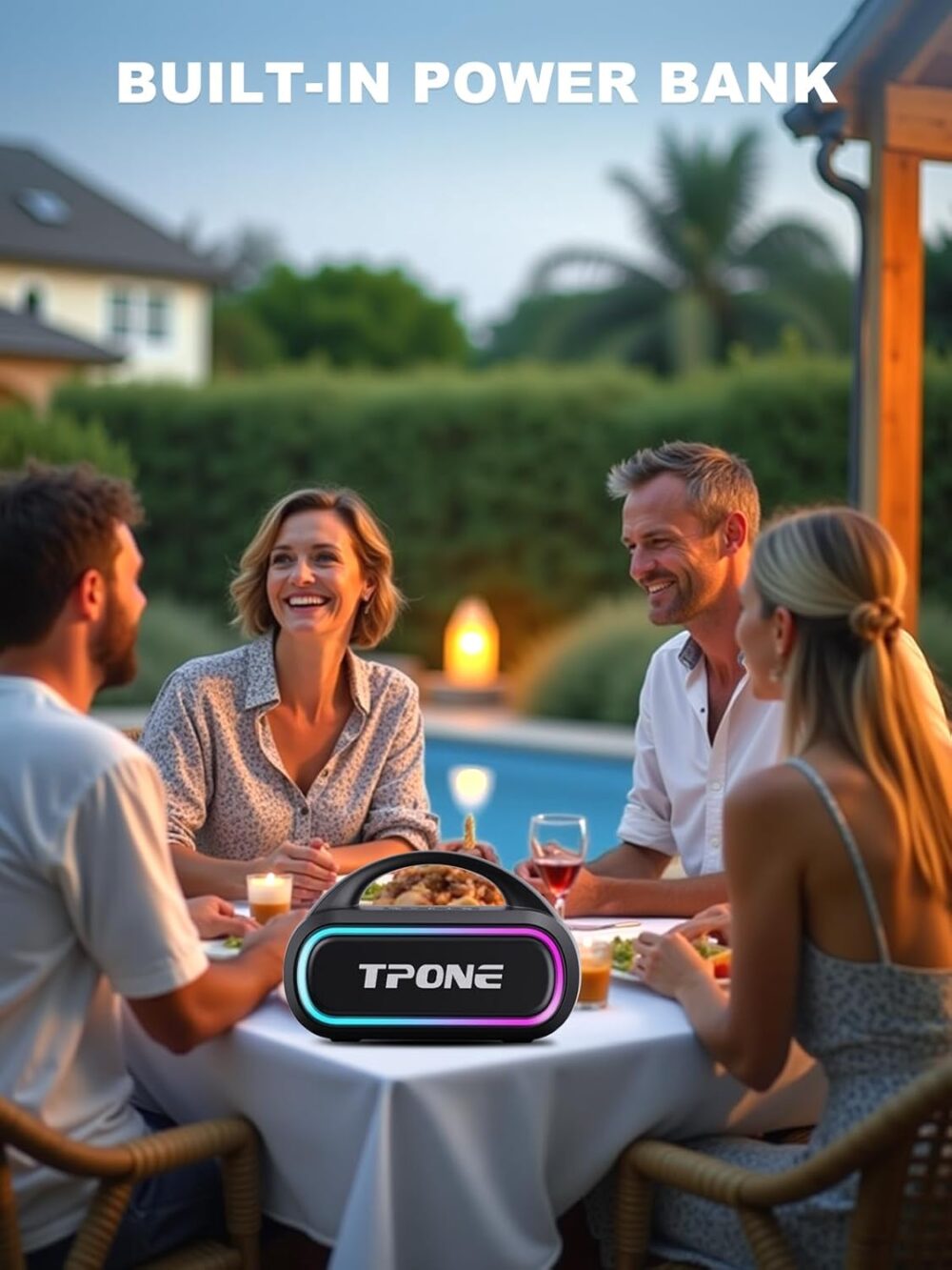Portable Bluetooth Speaker, 30W Peak, 12H Playtime, IPX5 Waterproof with Light, TWS Pairing, Wireless Speaker for Home/Party/Outdoor/Beach, Birthday Gift (Black) - Image 9