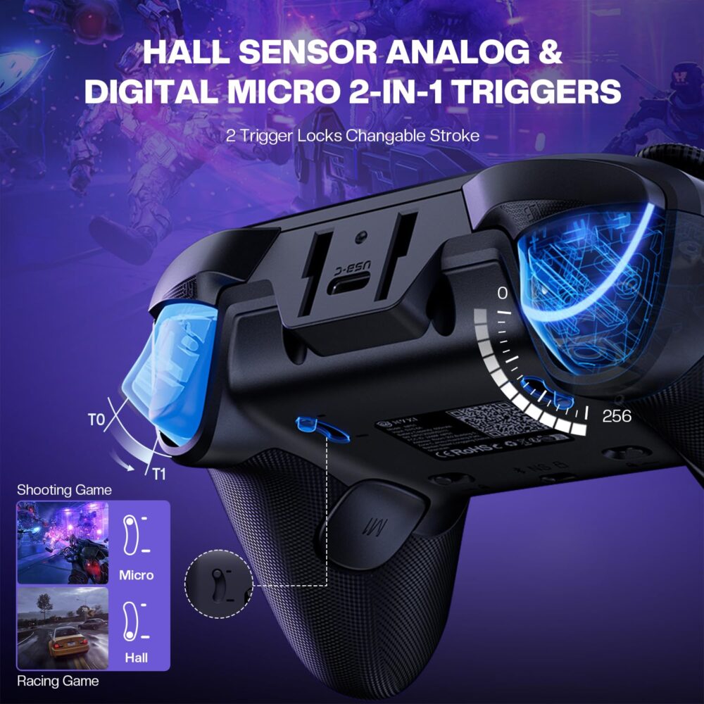 NYXI Master P1 Wireless PC Controller, 1000Hz Polling Rate, Hall&Micro 2-in-1 Adjustable Triggers, Hall Effect Joystick, Mute control, Turbo, Vibration, Programmable Buttons for PC/Switch/iOS/Android - Image 4