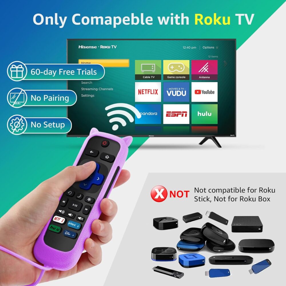 (2+2 Packs) Replacement Remote for Roku TV with Soft Protective Silicone Cover(Glow in The Dark), Universal Remote for TCL/Hisense/Onn/Sharp/Element/Philips Roku Smart TV - Image 3