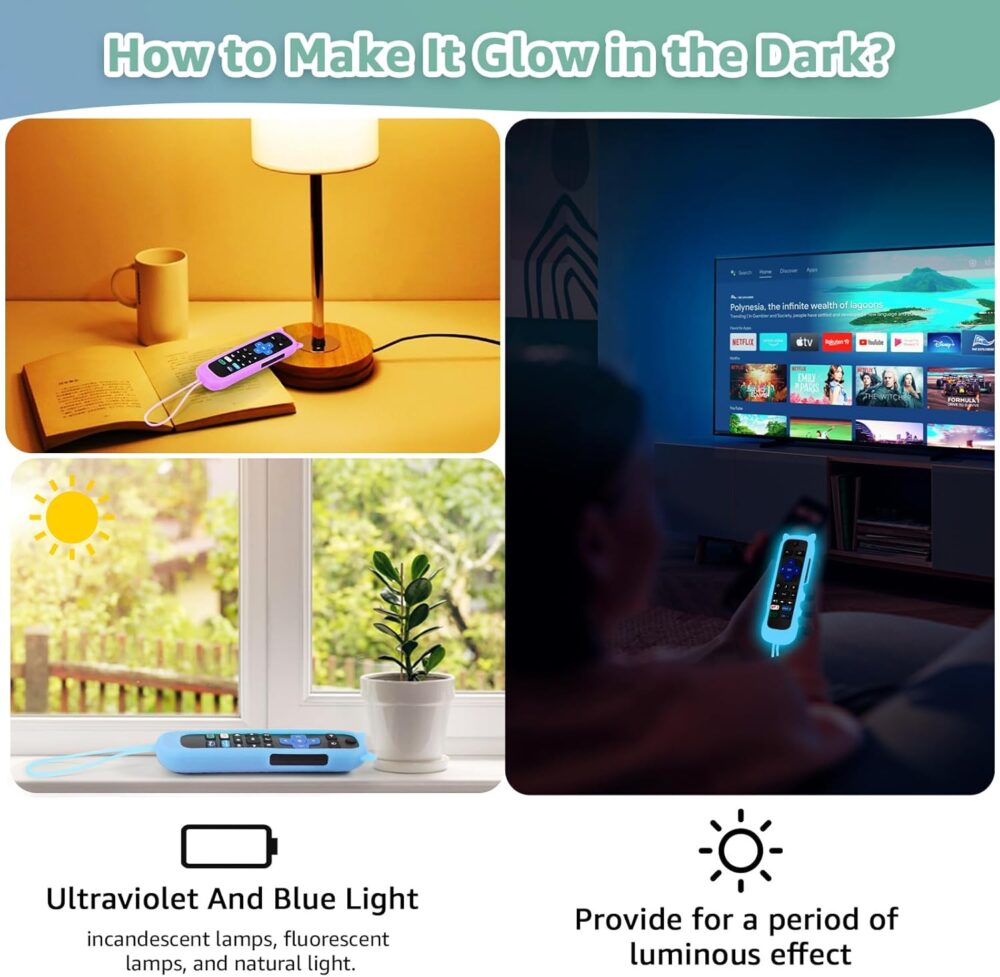 (2+2 Packs) Replacement Remote for Roku TV with Soft Protective Silicone Cover(Glow in The Dark), Universal Remote for TCL/Hisense/Onn/Sharp/Element/Philips Roku Smart TV - Image 5