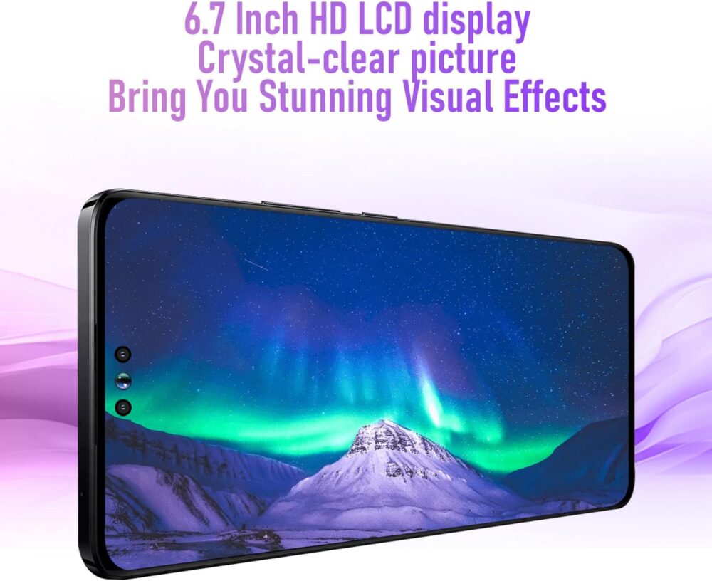 A14 ProMax Unlocked Android Phone 8-core Smartphone 8GB+256GB Cell Phone 24MP+50MP Camera Pixels 6800mAh Battery for Extended Standby 6.7inch HD Screen Unlocked Phone 5G Dual SIM (Purple) - Image 3