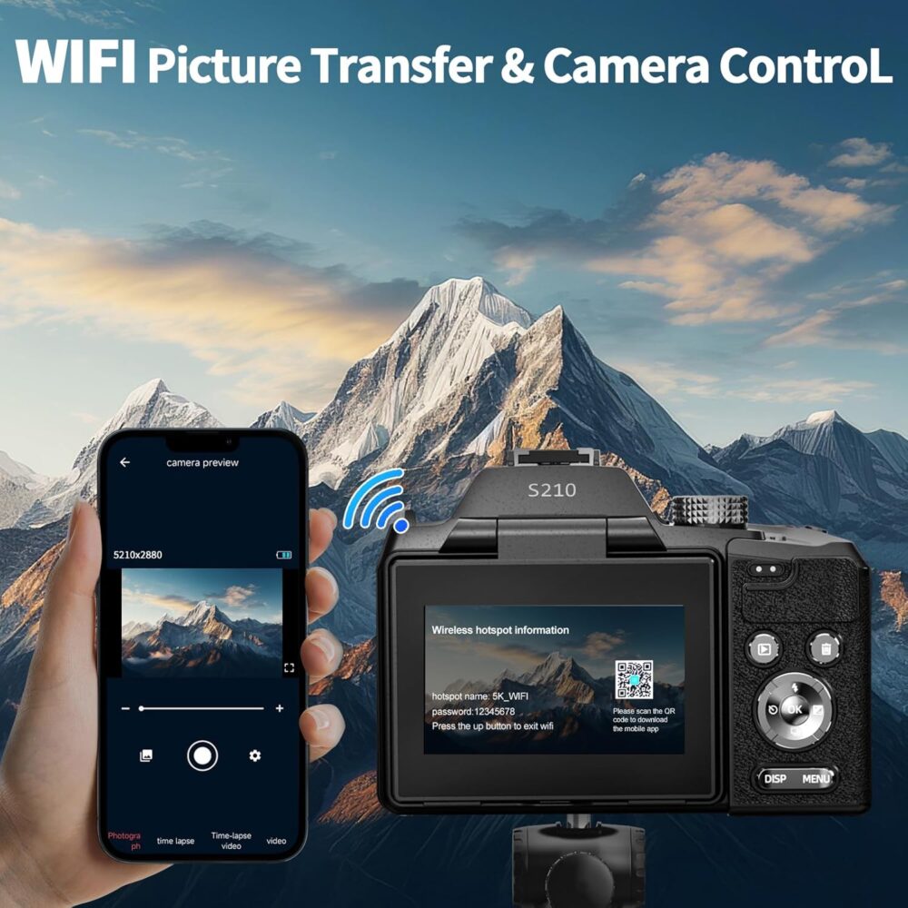 64MP Digital Cameras for Photography,5K Vlogging Cameras for YouTube,16X Optical Zoom Travel Point and Shoot Digital Cameras Fotograficas with 180°Flip Screen,58mm UV Lens,2 Batteries(Black) - Image 8