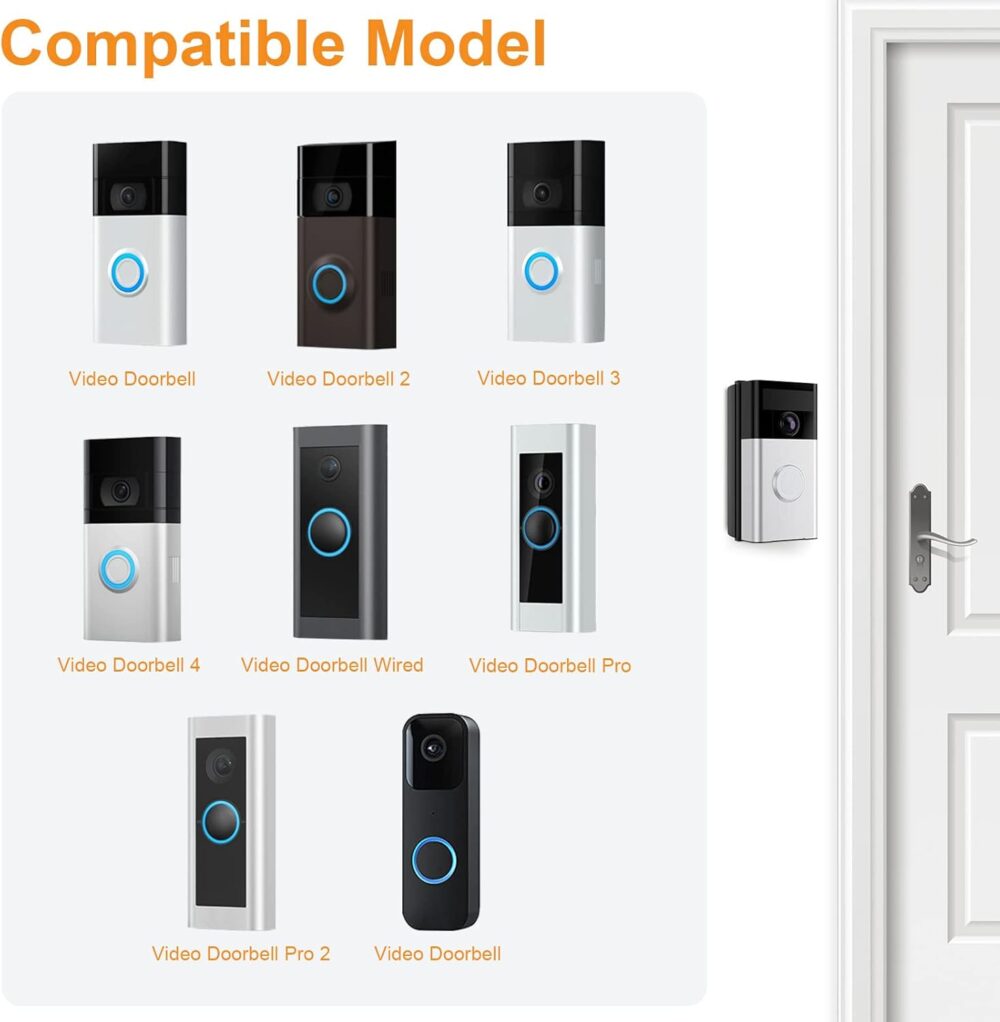 QIBOX Adjustable (30 to 55 Degree) Angle Doorbell Mount Compatible with Ring/Blink Video Doorbell 4/3/2/1/Wired/Pro/(2020 Release), Replacement Adapter Mounting Holder Bracket Wedge Accessories Kit - Image 3