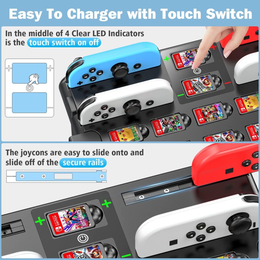Switch Games Organizer Station with Controller Charger, Charging Dock for Nintendo Switch & OLED Joycons, Kytok Switch Storage and Organizer for Games, TV Dock, Pro Controller, Accessories Kit - Image 3