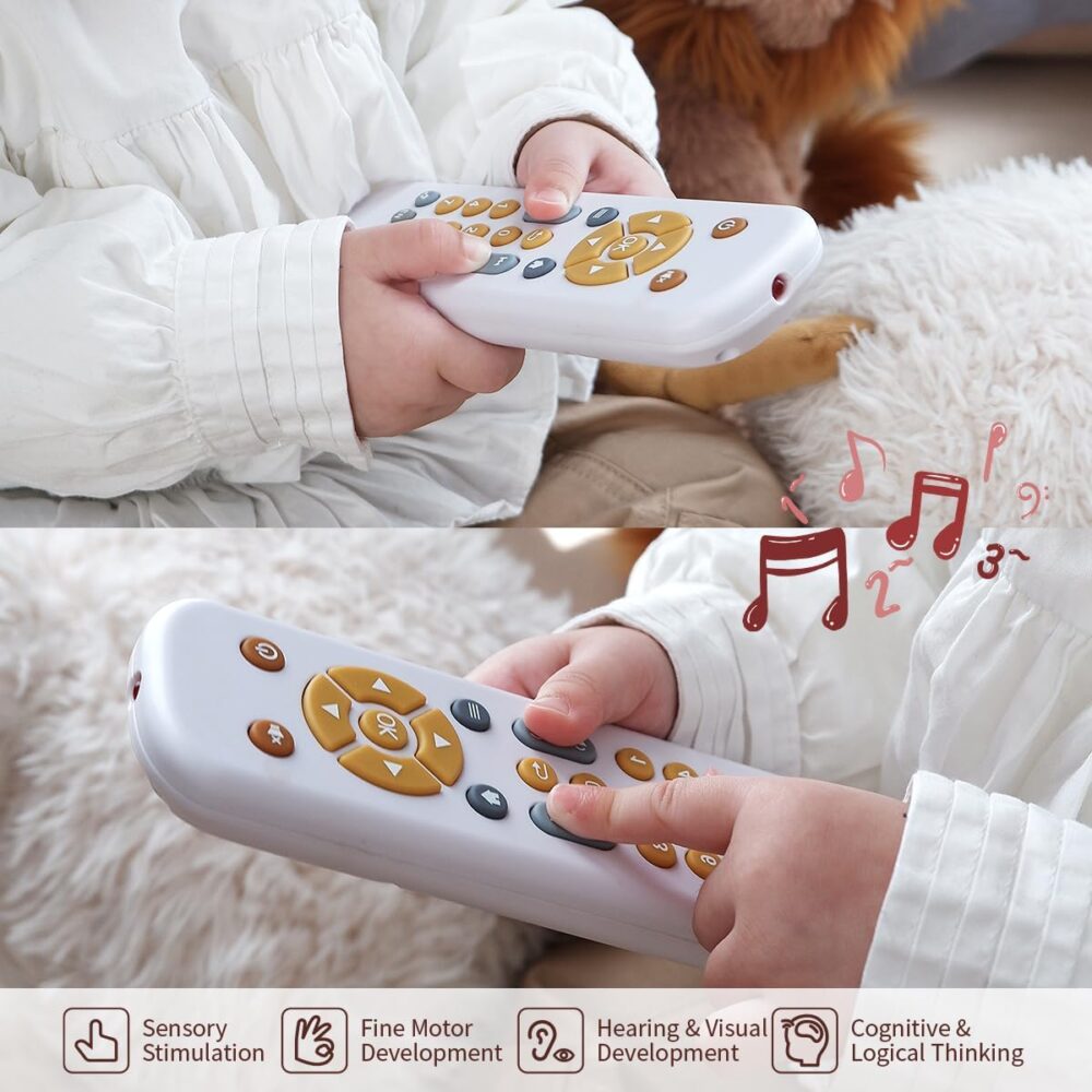 Nueplay Baby TV Remote Control Toy with Light and Sound, Toddler Realistic Controller with 3 Languages, Early Educational Learning Musical Toys, Preschool Infant Boys Girls 6, 12, 18 Months, White - Image 5