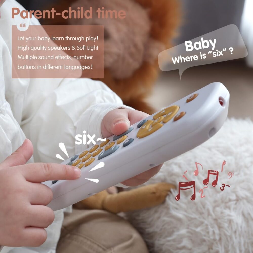 Nueplay Baby TV Remote Control Toy with Light and Sound, Toddler Realistic Controller with 3 Languages, Early Educational Learning Musical Toys, Preschool Infant Boys Girls 6, 12, 18 Months, White - Image 6