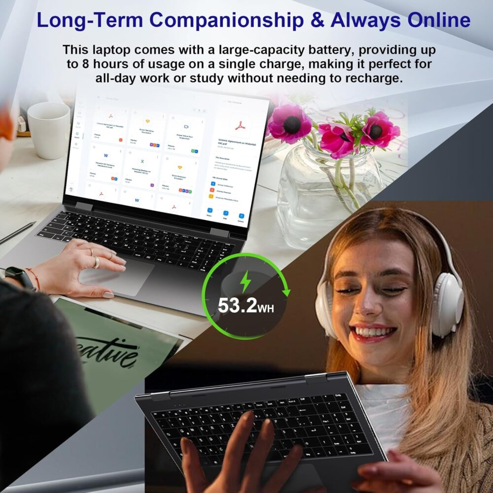 jumper 2 in 1 Laptop, 16 inch Convertible Laptop Computer with IPS FHD 360 Degree Touchscreen, 640GB Storage, 16GB RAM, Fingerprint Reader, Backlit Keyboard, Celeron N5095, 53.2WH, WiFi 6 - Image 8