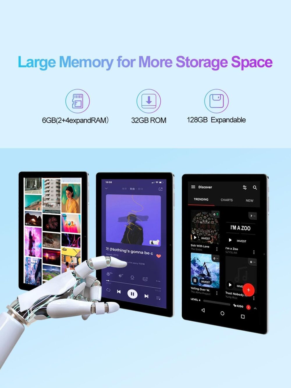 Android Tablet 10 Inch, 6GB (2+4 Expand) RAM 32GB ROM & 512GB Expandable Android 12 Tablet, 1280x800 IPS HD Touch Screen Tablets, 2+5Mp Dual Camera, WiFi 6, BT5.2, 6000Mah Long Lasting Battery - Image 3