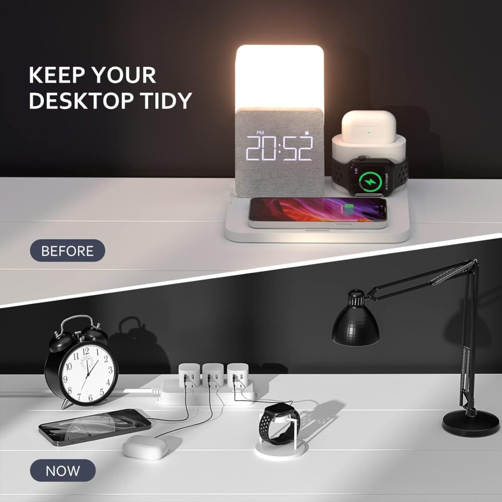 [2025 UV-Coating] COLSUR Wireless Charging Station, 3 in 1 Charging Station, Alarm Clock with Wireless Charger, iPhone 12/13/14/15/16 Pro/13 Mini/13 Pro Max/12 pro, AirPods - Image 4