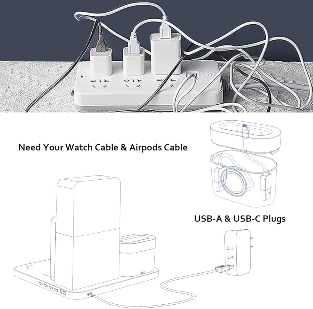 [2025 UV-Coating] COLSUR Wireless Charging Station, 3 in 1 Charging Station, Alarm Clock with Wireless Charger, iPhone 12/13/14/15/16 Pro/13 Mini/13 Pro Max/12 pro, AirPods - Image 7