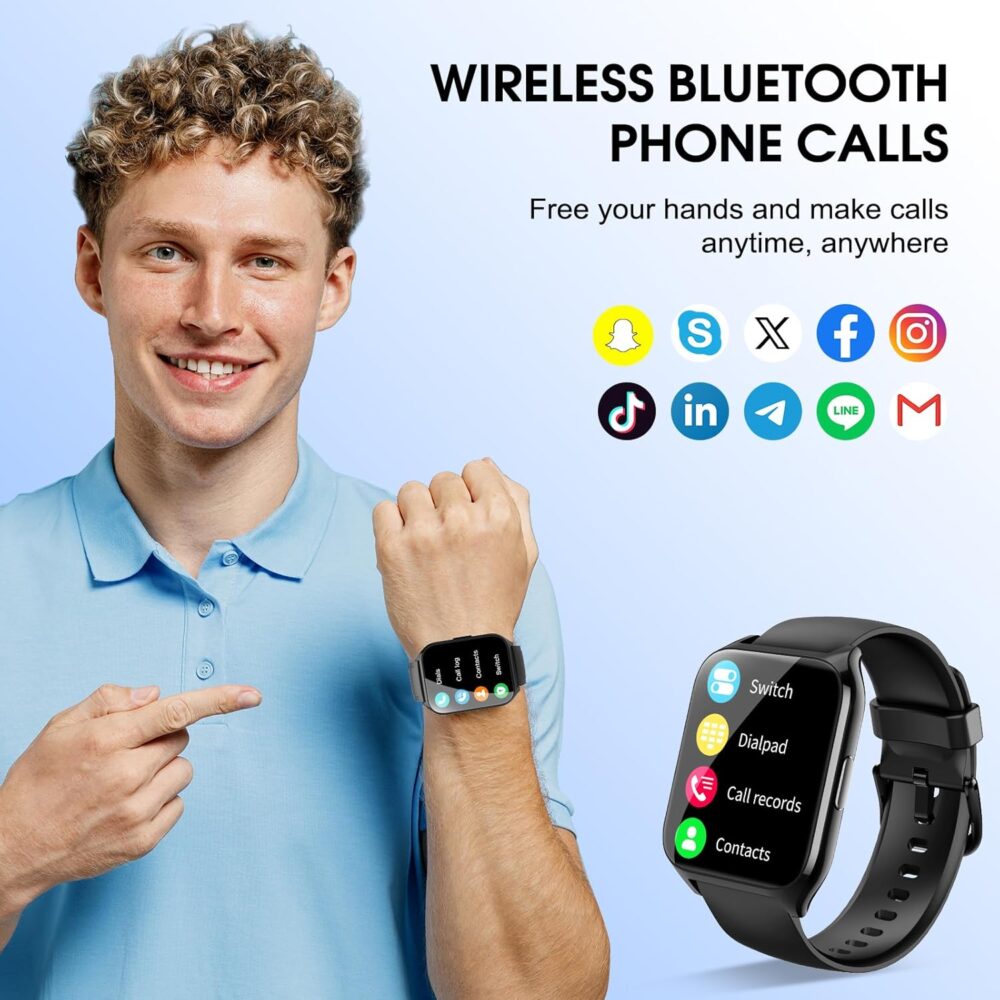 Smart Watch for Men Women(Answer/Make Calls), 1.85" HD Touch Screen Fitness Watch with Sleep Heart Rate Monitor, 112 Sports Modes, IP68 Waterproof Activity Trackers Compatible with Android iOS, Black - Image 3