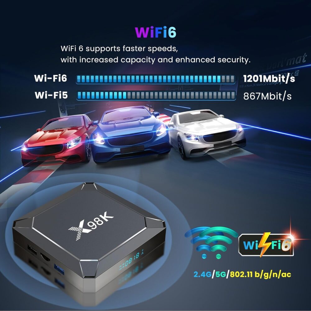 Android TV Box 13.0, X98K Android Box RK3528 with 4GB RAM 32GB ROM Bluetooth 5.0 and 3 USB Ports WiFi 6 8K Resolution HD Support 2.4GHz/5GHz WiFi 6 Android 13 Box for Smart TV 2024 - Image 5