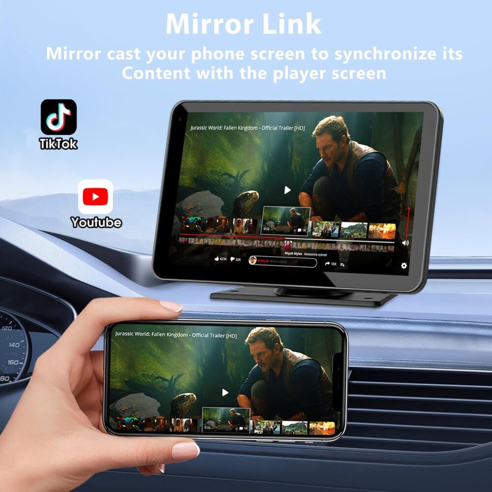 Carplay Screen for Car, 7" HD Wireless Portable Car Play Touchscreen Car Stereo with Android Auto Mirror Link/Backup Camera/GPS Navigation for Car - Image 4