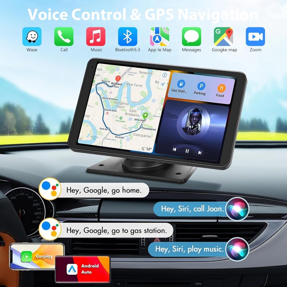 Carplay Screen for Car, 7" HD Wireless Portable Car Play Touchscreen Car Stereo with Android Auto Mirror Link/Backup Camera/GPS Navigation for Car - Image 5