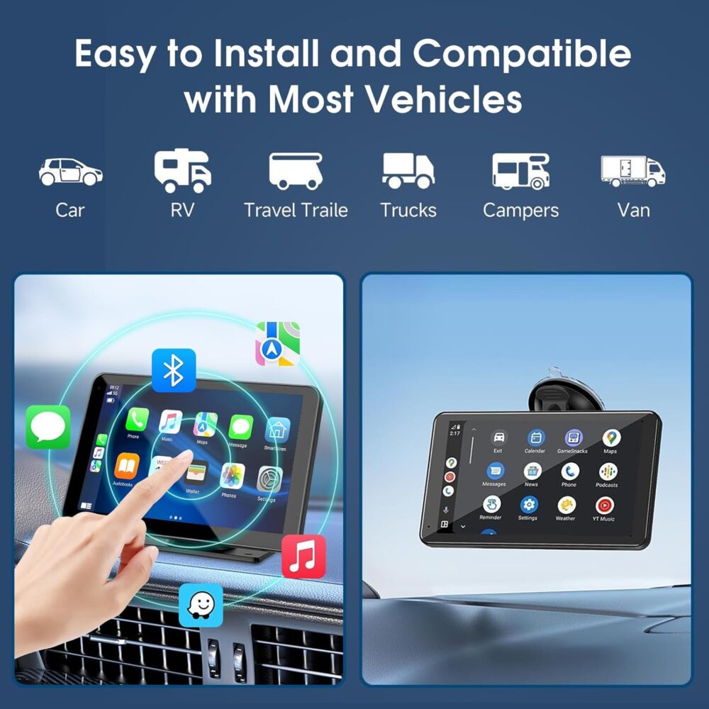 Carplay Screen for Car, 7" HD Wireless Portable Car Play Touchscreen Car Stereo with Android Auto Mirror Link/Backup Camera/GPS Navigation for Car - Image 8