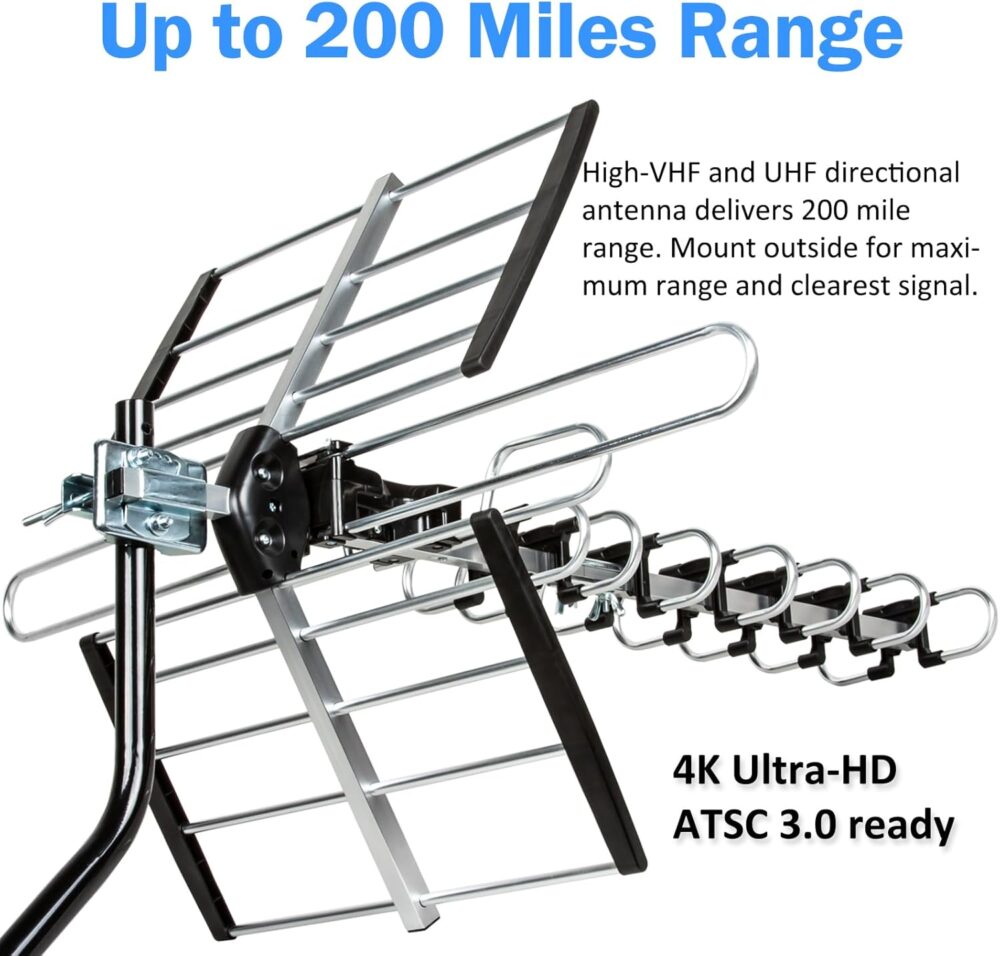 Five Star HDTV Antenna Upgraded 2025 Version VHF/UHF 4K 200 Miles Range with Antenna Splitter Support 4 Tvs & 40ft RG6 Cable, ATSC 3.0 Ready, Mounting Hardware Included - Image 3