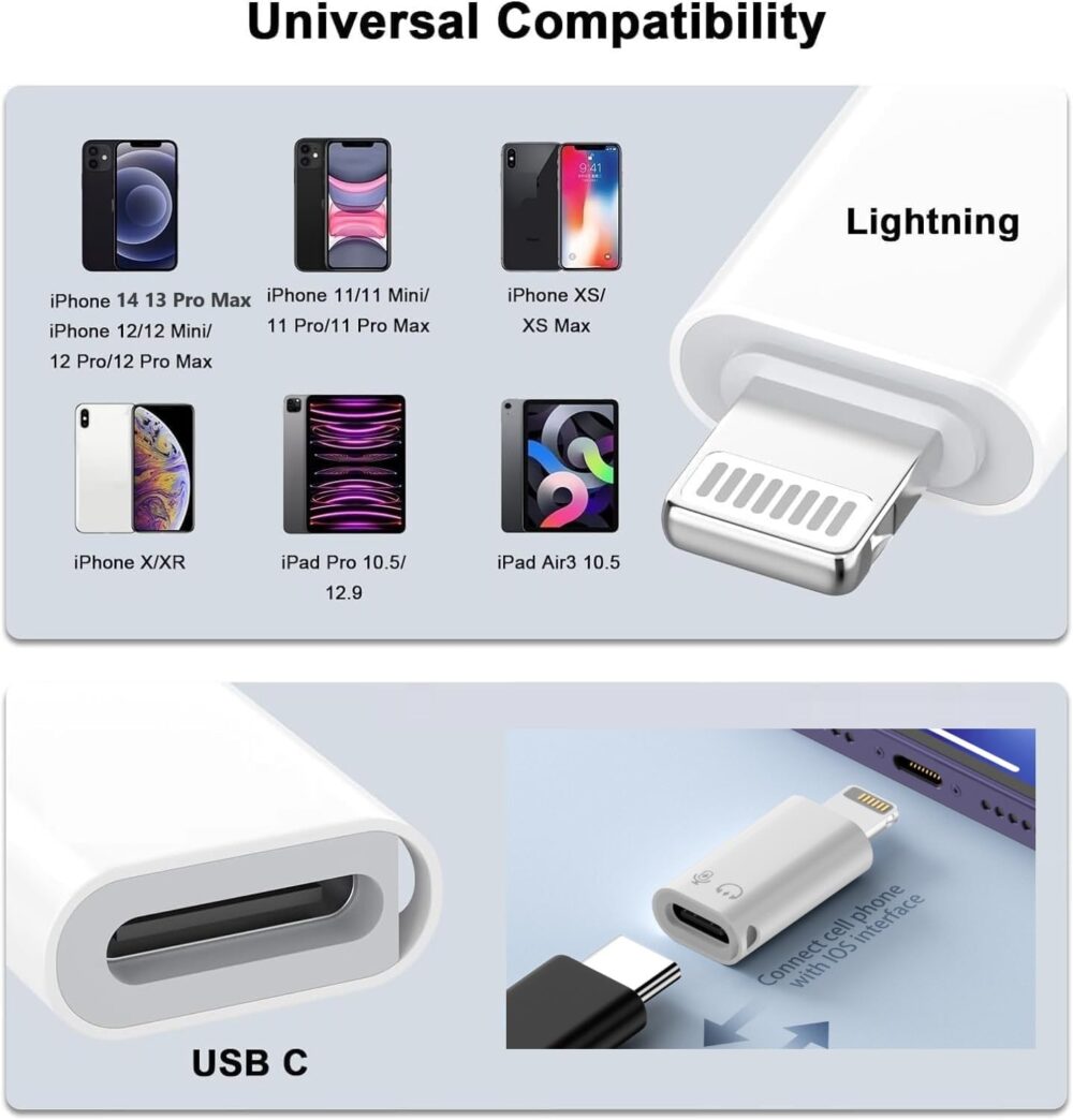 2Pack Lightning Male to USB C Female Headphones Adapter,[Apple MFi Certified] Type C Support Calling Aux Audio Headphones Adapter Connector Dongle for iPhone 14/13/12/11/8/7/Plus/Pro Max/6/5 iPad - Image 6