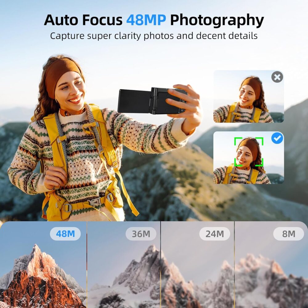 4K Digital Camera for Photography and Video, Autofocus Vlogging Camera with 180° Flip Screen 16X Zoom, 48MP Compact Camera with Flash, 32GB Card, 2 Batteries and Charger - Image 4