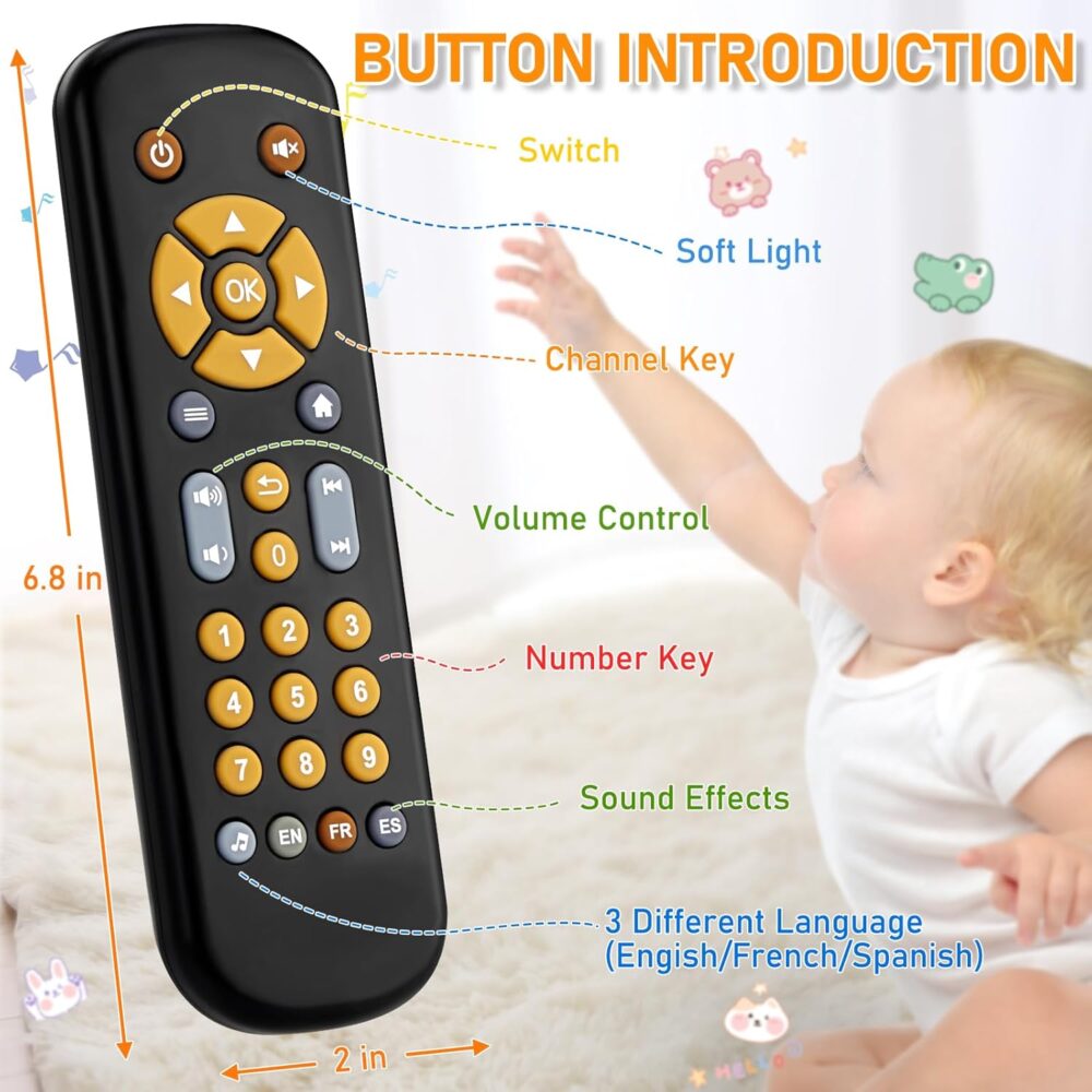 Baby TV Remote Control Toy 6 Month+, Toddler Realistic Remote Toy with Sound and Light, Early Educational Music Toys with 3 Languages English French Spanish for Infant Boys Girls 6 12 18 months - Image 3