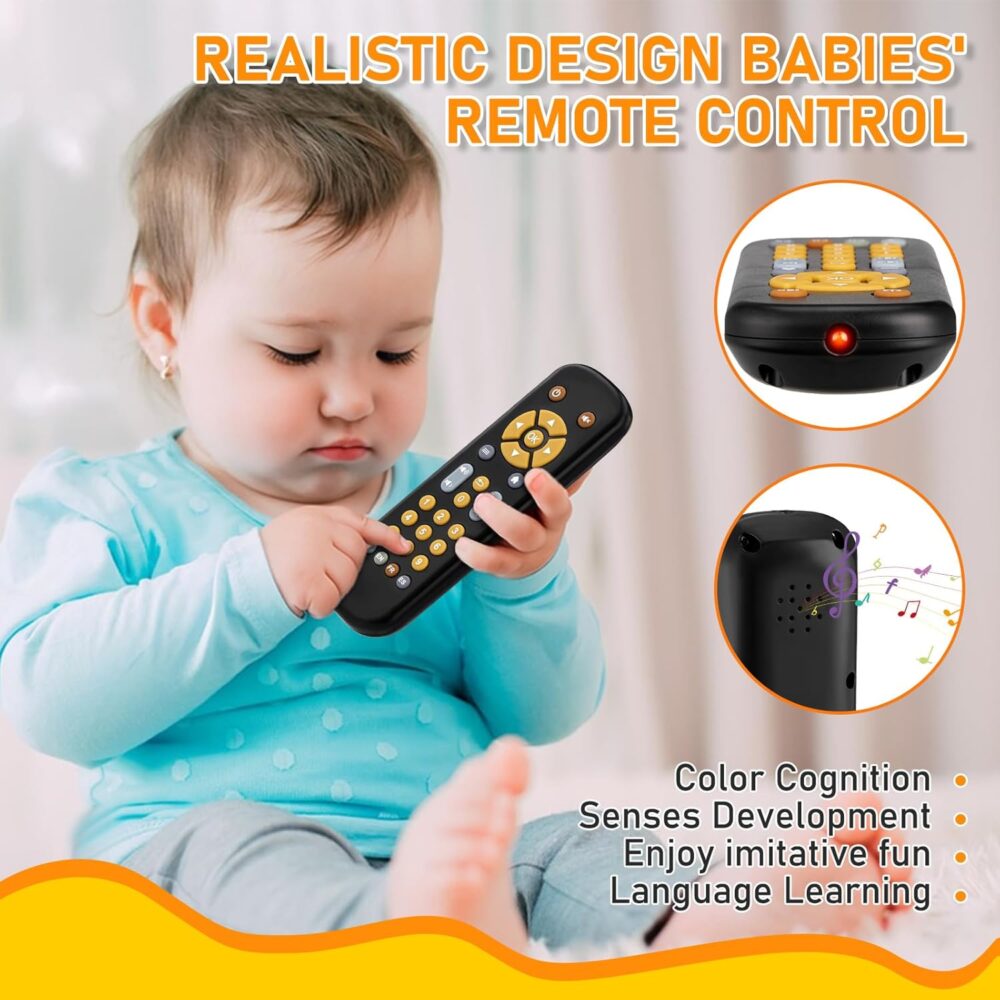 Baby TV Remote Control Toy 6 Month+, Toddler Realistic Remote Toy with Sound and Light, Early Educational Music Toys with 3 Languages English French Spanish for Infant Boys Girls 6 12 18 months - Image 5