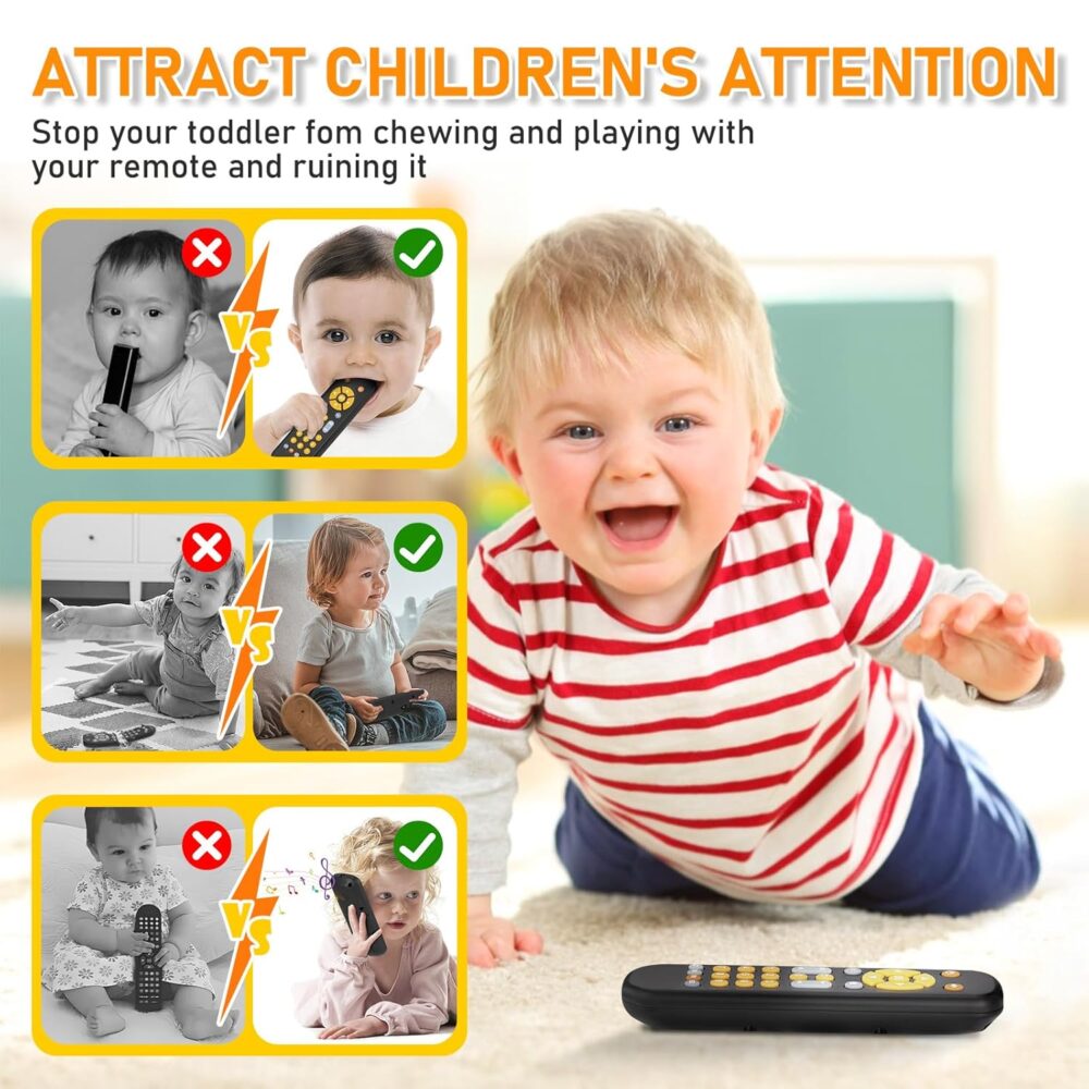 Baby TV Remote Control Toy 6 Month+, Toddler Realistic Remote Toy with Sound and Light, Early Educational Music Toys with 3 Languages English French Spanish for Infant Boys Girls 6 12 18 months - Image 7