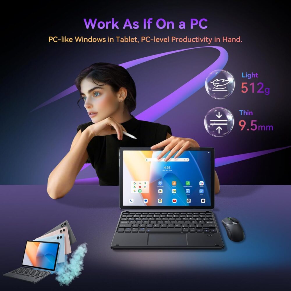 Blackview Tablet 2025, 11 inch Android Tablet with 18GB+256GB Storage(Expand to 2TB), Tab 9 WiFI Android 14 Tablets with 2.4K FHD Display, Widevine L1, 8200mAh, 5G WiFi, 13MP+8MP/Face ID/PC Mode, Blue - Image 4