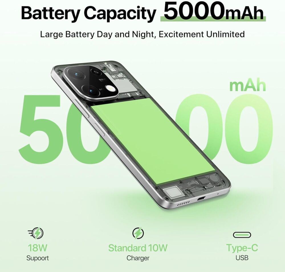 UMIDIGI G9C Android 14 Unlocked Cellphone,Octa-core 12GB +128GB Expand 1TB Unlocked Smartphone,6.75" HD+ 90Hz,5000mAh Battery,50MP Camera,GPS,BT 5.4,NFC,AI Face Unlock,Warranty,White - Image 5