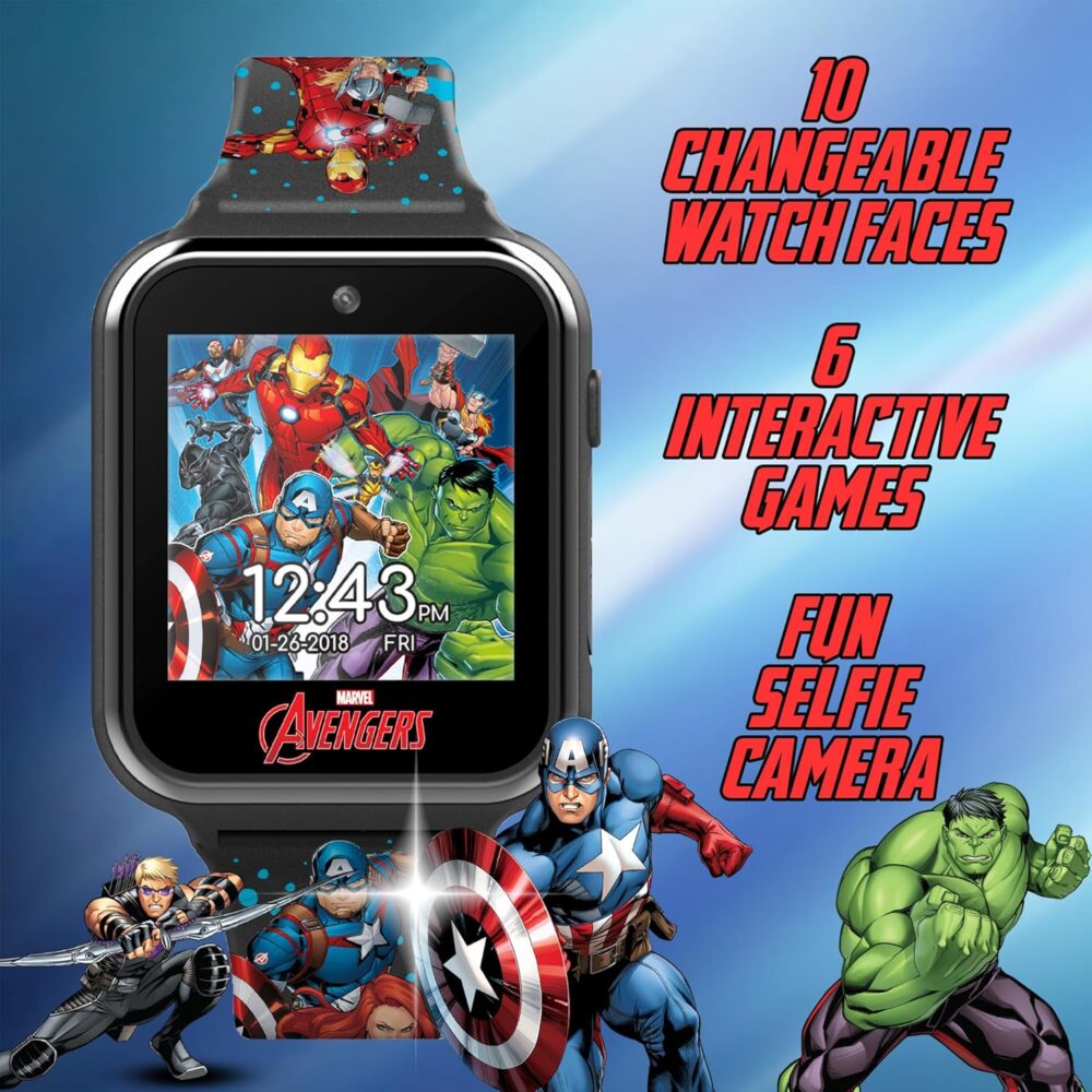 Marvel Avengers Interactive Kids Smartwatch – Touchscreen Watch with Games, Camera, Voice Recorder, Step Tracker, Timer & Alarm – 10 Watch Faces, USB Rechargeable – Fits Wrists 5.5" to 8" - Image 5
