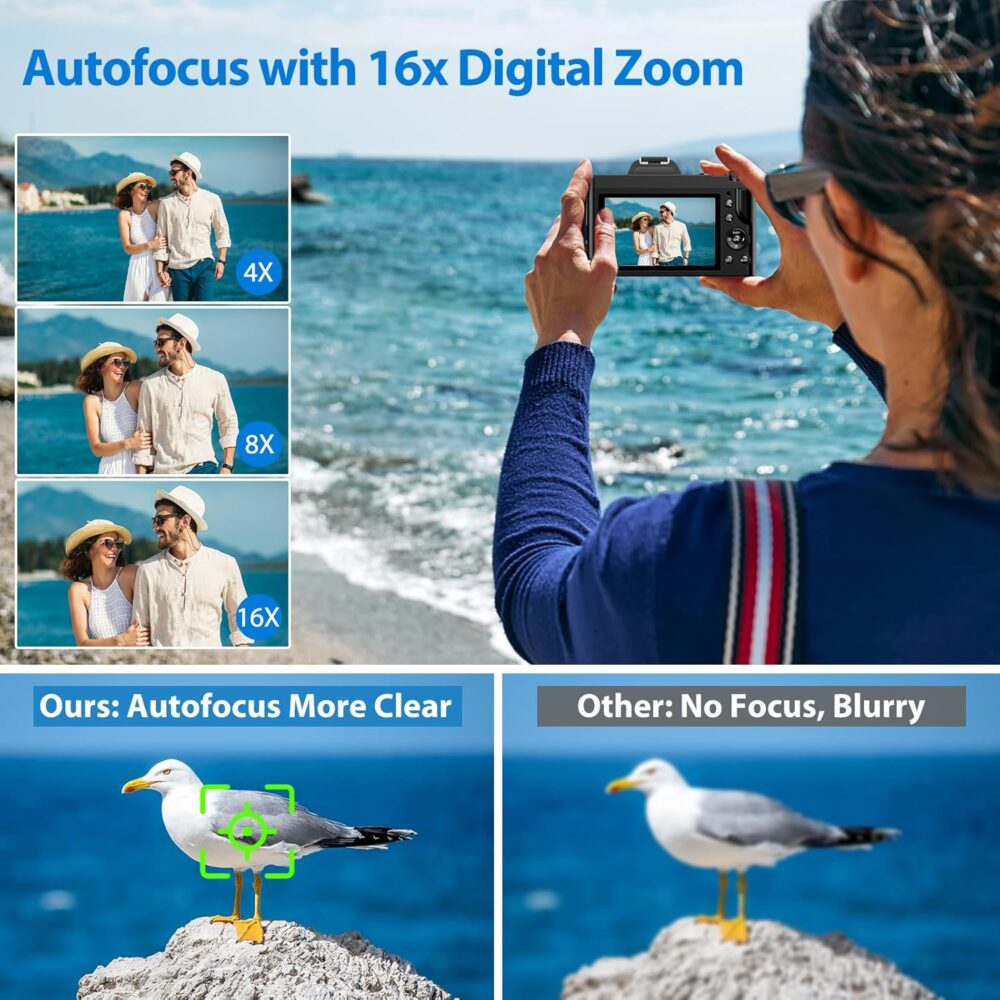 5K Digital Camera WiFi Autofocus Vlogging Camera for YouTube 48MP Camera for Photography and Video, 3.5" Screen Travel Camera with UV Filter, Anti-Shake,16X Digital Zoom,32GB SD Card,2 Batteries - Image 5