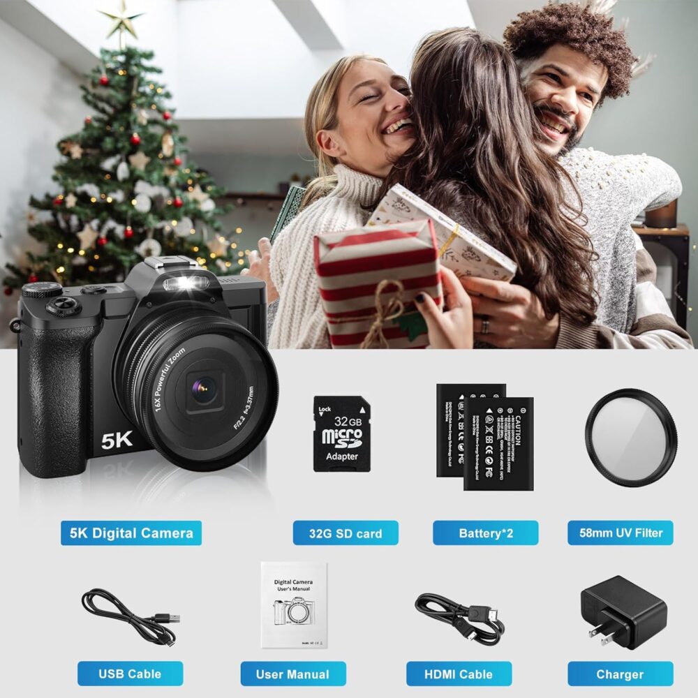 5K Digital Camera WiFi Autofocus Vlogging Camera for YouTube 48MP Camera for Photography and Video, 3.5" Screen Travel Camera with UV Filter, Anti-Shake,16X Digital Zoom,32GB SD Card,2 Batteries - Image 10