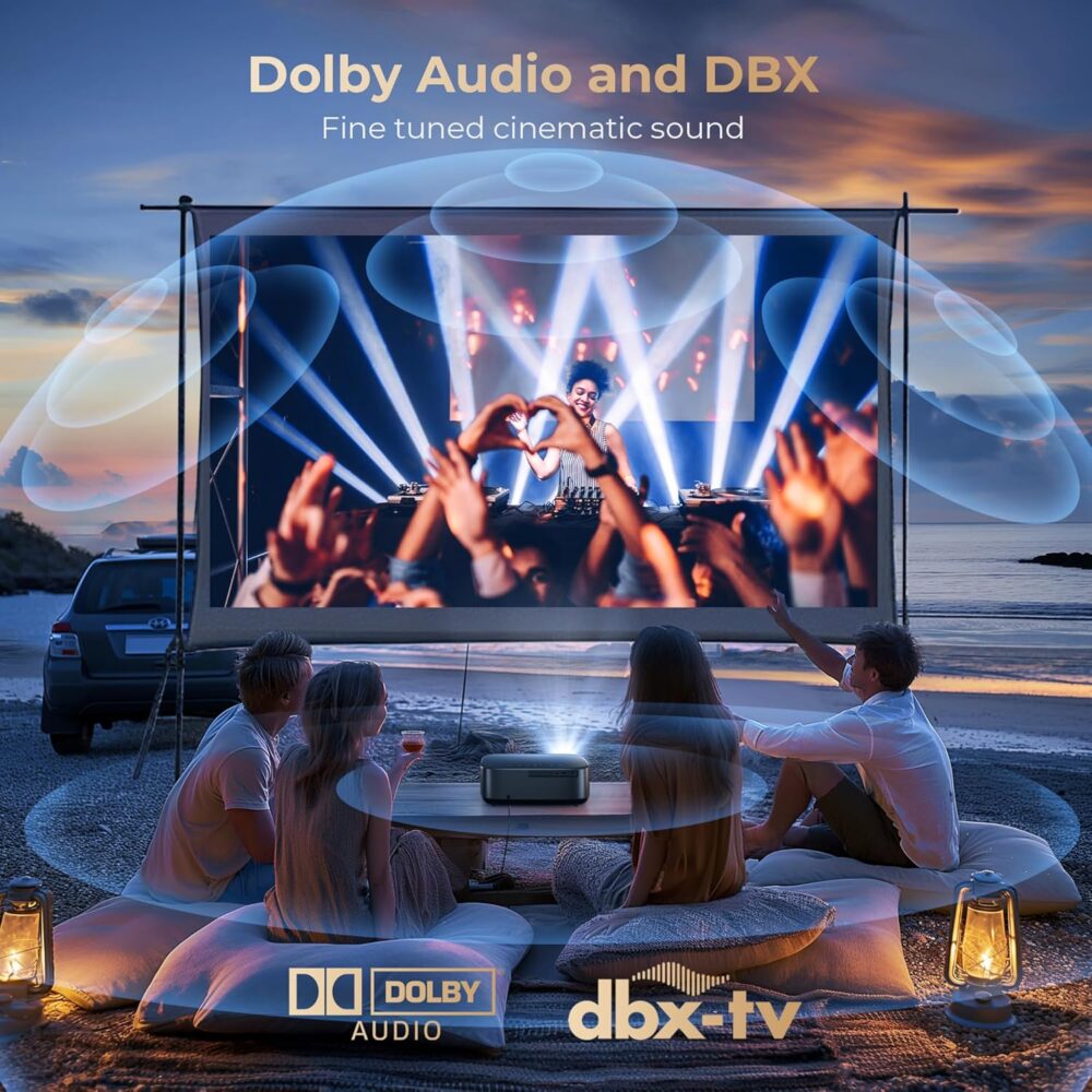 [1000 ANSI & Audio by DBX-TV] Alvar 4K Projector with WiFi 6 and Bluetooth, 30W Speakers, Netflix Certified & DoIby Audio Outdoor Proyector, Auto Focus Native 1080P Smart Projector, Black - Image 4