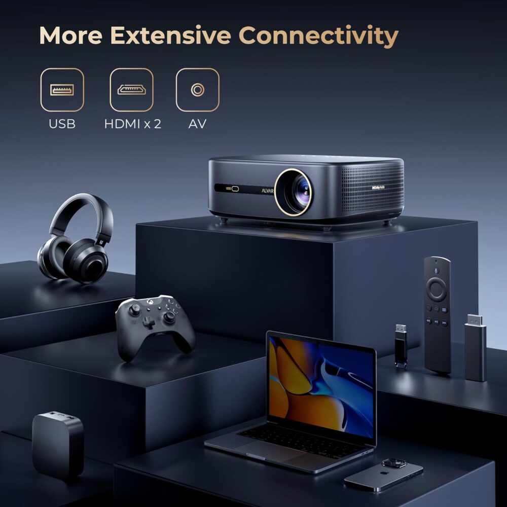 [1000 ANSI & Audio by DBX-TV] Alvar 4K Projector with WiFi 6 and Bluetooth, 30W Speakers, Netflix Certified & DoIby Audio Outdoor Proyector, Auto Focus Native 1080P Smart Projector, Black - Image 10