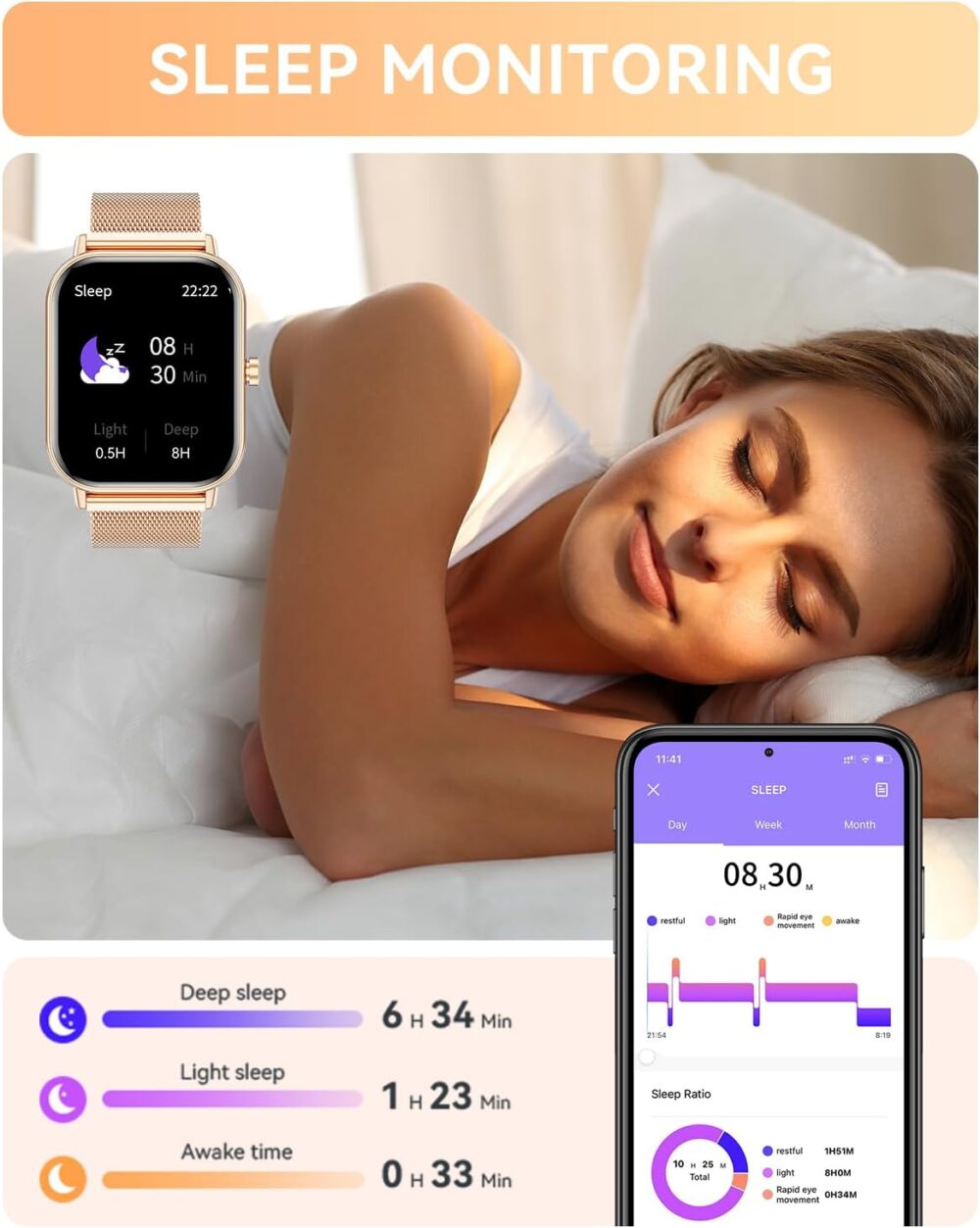 Smart Watch for Women Men, Fitness Tracker Watch for Android Phones iPhone Compatible, 1.85" Smart Watches for Women Men with Blood Oxygen, Heart Rate Monitor, 110+ Sport Modes Smartwatch (2 Strap) - Image 8