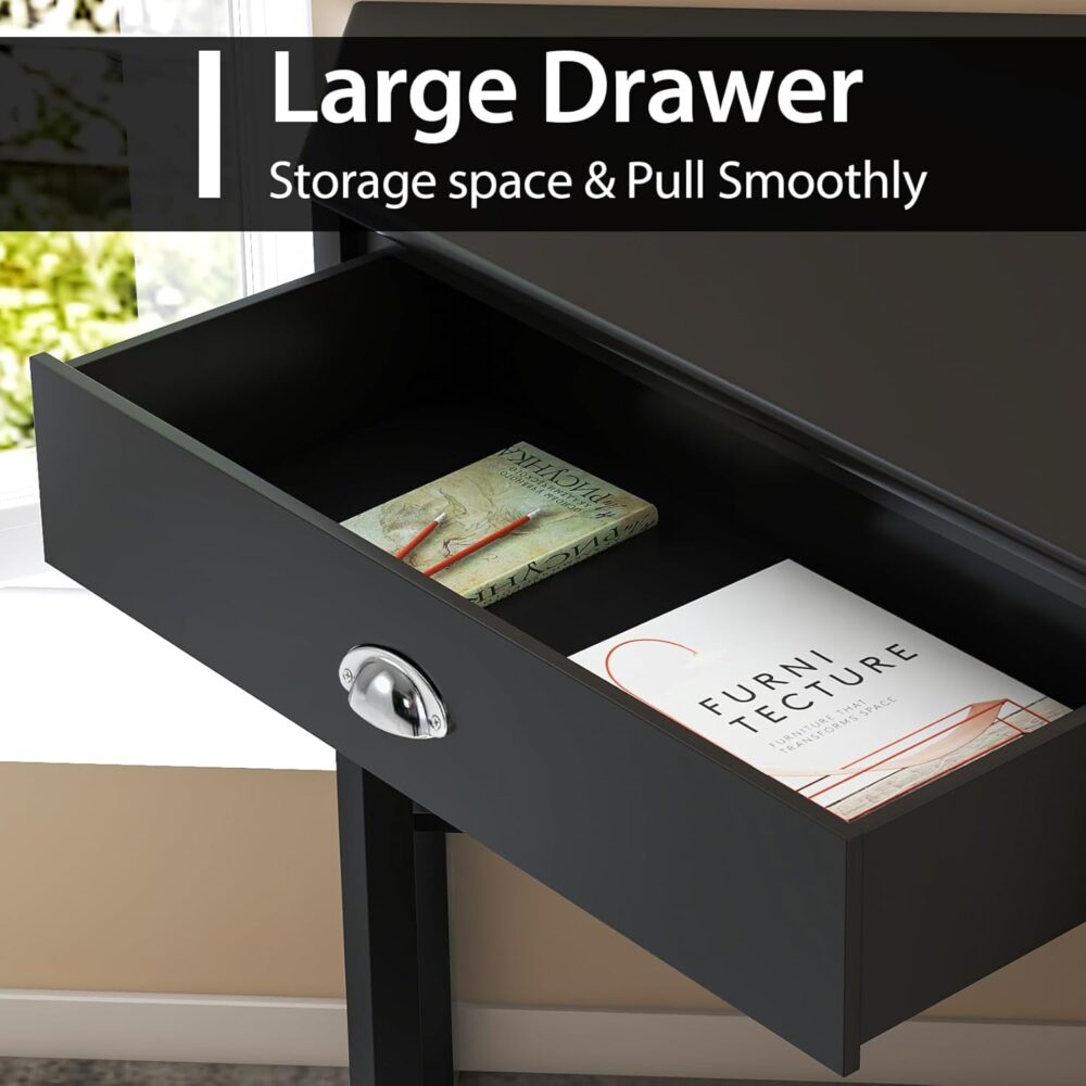 Nightcore Corner Desk for Small Space, Wood Corner Computer Desk, Compact Writing Table w/Drawer & Storage Shelves, Space Saving Study Workstation, Laptop PC Corner Table for Home Office - Image 7