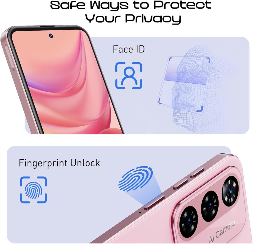 Xgody Unlock Phone Mate 60,6.79 Inch HD+ Screen Smartphone,4G Dual SIM Cheap Mobile Phones 4GB+ 128GB Expanded 512G 5280mAh 21MP Camera T-Mobile Android Phone with Finger&Face Unlock Soft Pink - Image 5